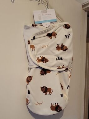 Hudson Baby Cream Swaddle Wrap with Brown Buffalo Motif